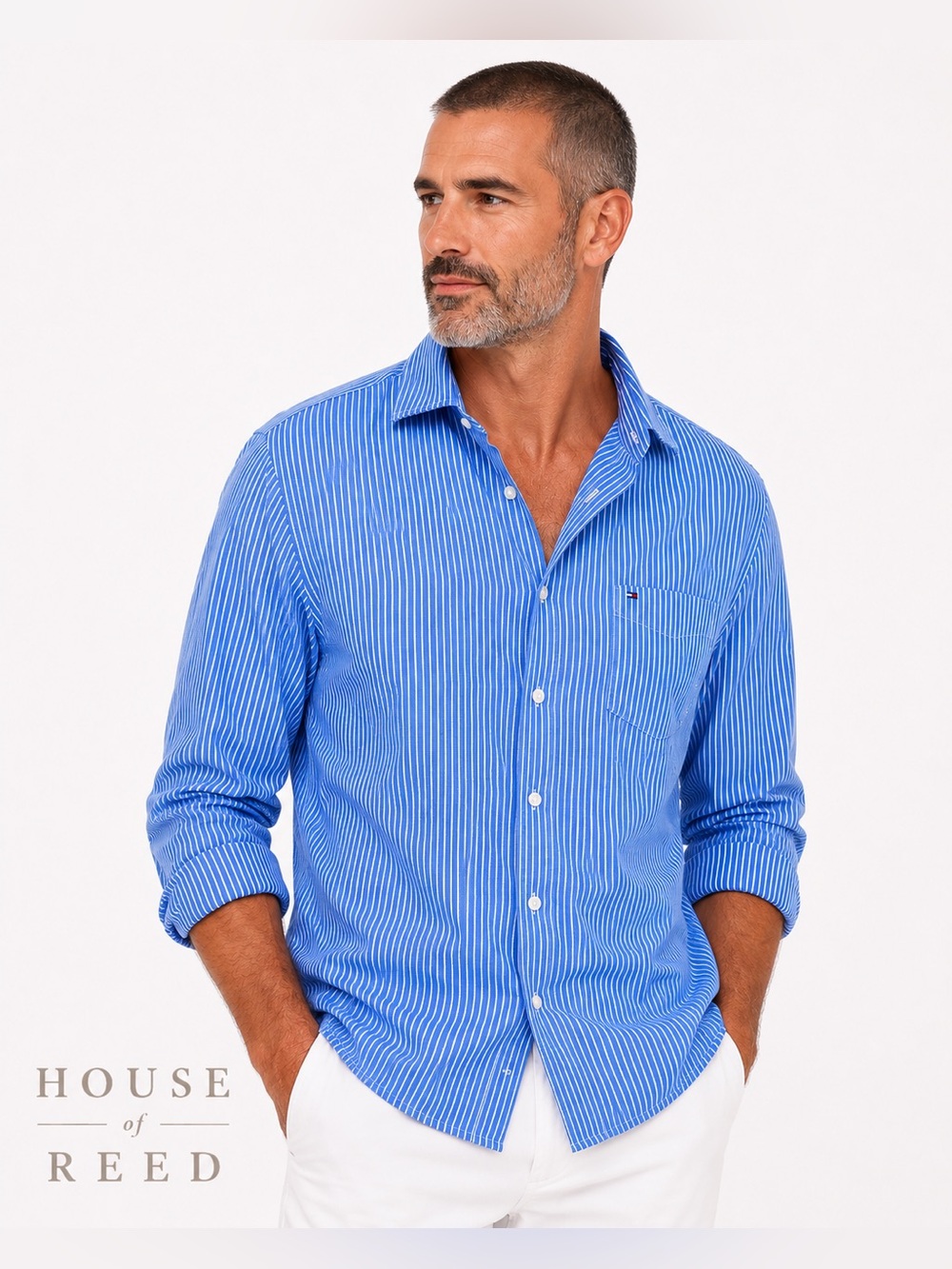 Tommy Hilfiger Blue White Stripe Button Down Shirt XL Classic Fit